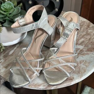 Nina Metallic Silver Strappy Heels